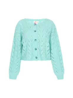 IZIA Damen Strickjacke in türkis - Ausschnitt: Rundhals