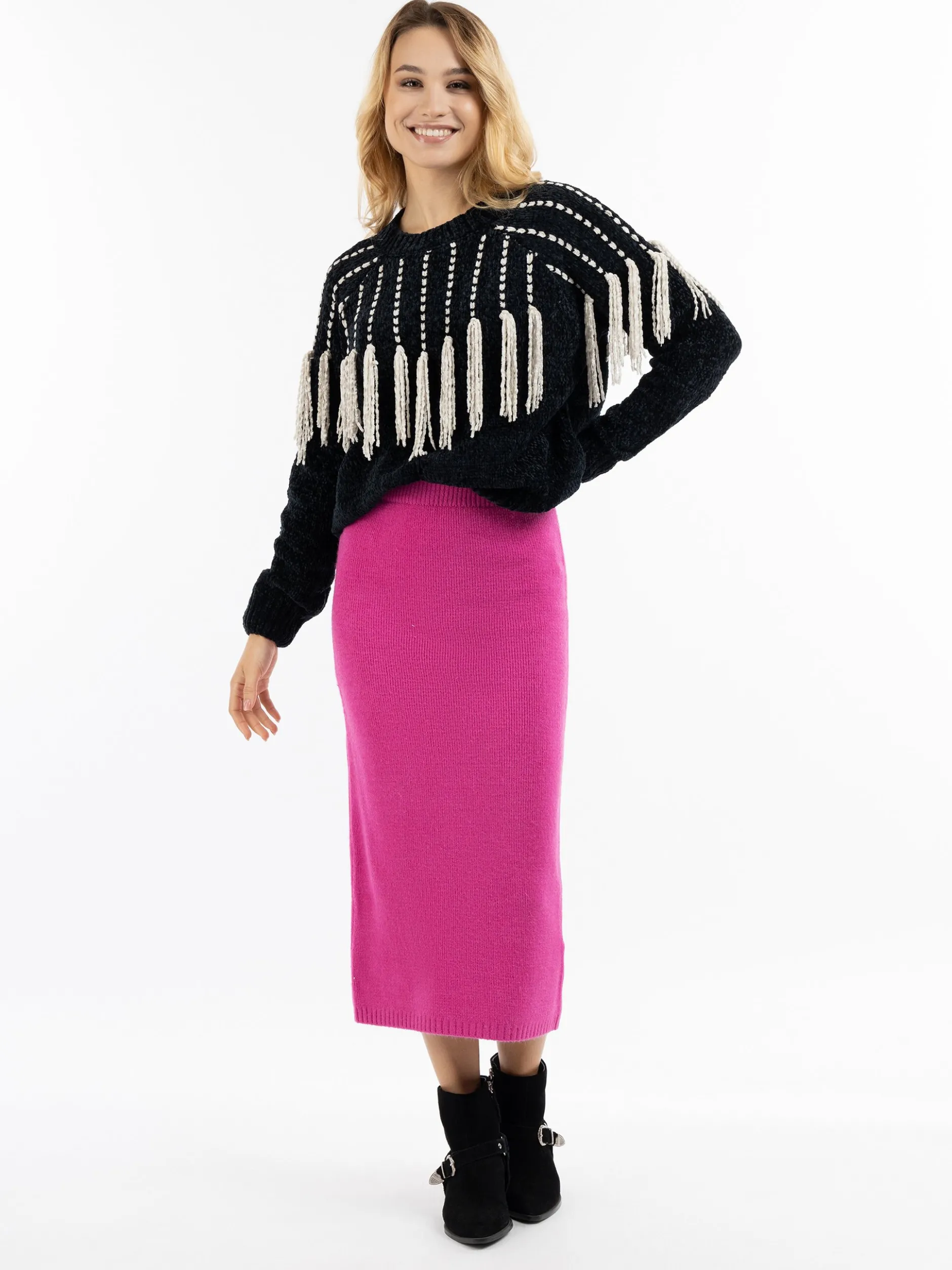 IZIA Damen Strickrock in pink - Länge: mittel