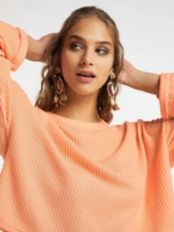 IZIA Damen Sweatshirt in orange - Ausschnitt: Rundhals