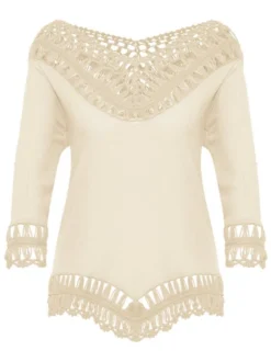 IZIA Damen Tunika mit Häkelpart in weiß