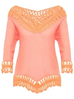 IZIA Damen Tunika mit Häkelpart in orange