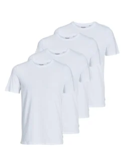 Jack & Jones Herren T-Shirt - 4er Pack Basic in weiß
