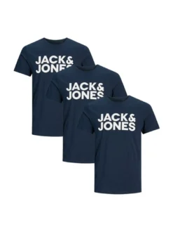 Jack & Jones Herren T-Shirt - 3er Pack Corp in blau