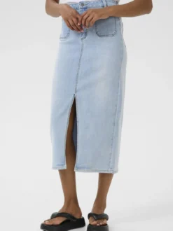 Kaffe Damen Denimrock KAkarla Hohe Taille in light stone denim