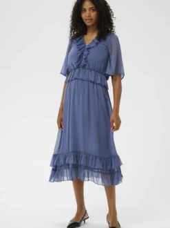 Kaffe Damen Kleid KAdemi Elastische Taille in blau