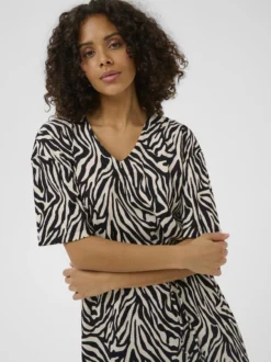 Kaffe Damen Kleid KAivanna in schwarz ecru
