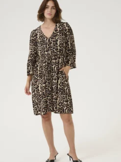 Kaffe Damen Kleid KApedra Elastische Taille in beige schwarz