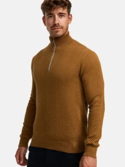 Kronstadt Herren Strickpullover - KSCarlo Half-Zip in braun