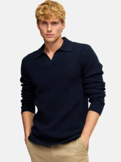Kronstadt Herren Strickpullover - KSCrombie polo knit in blau