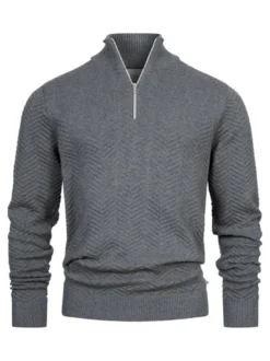 Kronstadt Herren Strickpullover - KSCarlo Half-Zip in hellgrau grau