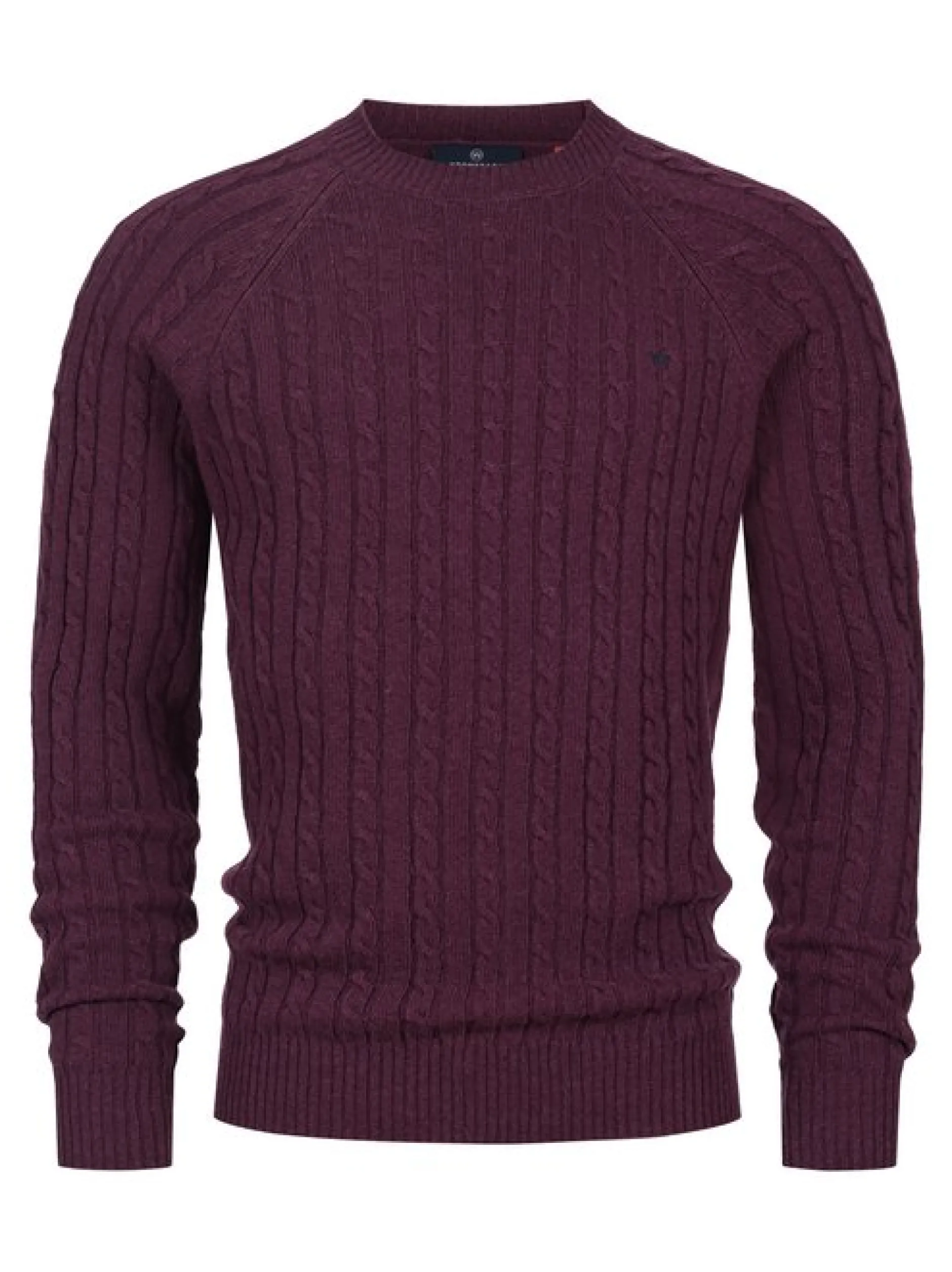 Kronstadt Herren Strickpullover - KSFlynn cabel crew neck knit in bordeaux