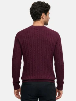 Kronstadt Herren Strickpullover - KSFlynn cabel crew neck knit in bordeaux