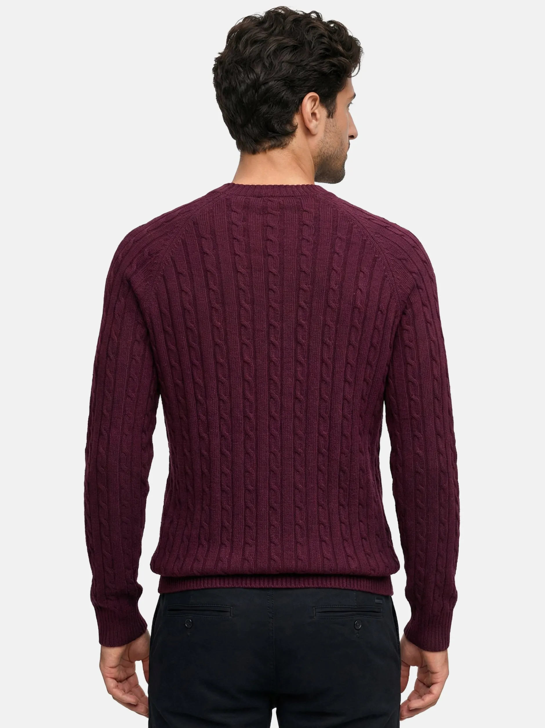 Kronstadt Herren Strickpullover - KSFlynn cabel crew neck knit in bordeaux