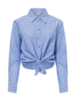 Marie Lund Collection Damen Hemdbluse mit Leinen-Anteil in blau weiß