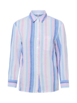 Marie Lund Damen Leinenbluse in blau - Ärmel: langarm