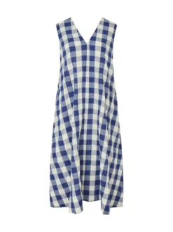 Masai Damen Midikleid in blau weiß - Länge: midi