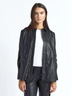 Maze Damen Lederbluse in schwarz