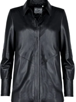 Maze Damen Lederbluse in schwarz