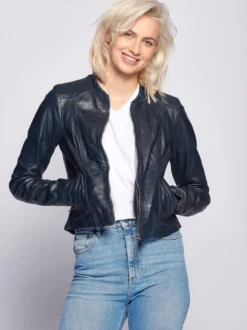 Maze Damen Lederjacke in blau