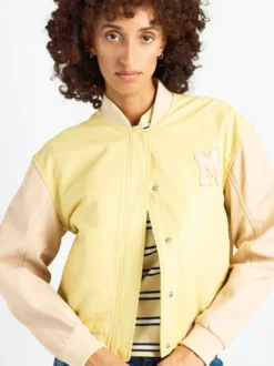 Maze Damen Lederjacke in gelb beige