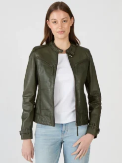 Maze Damen Lederjacke in grün