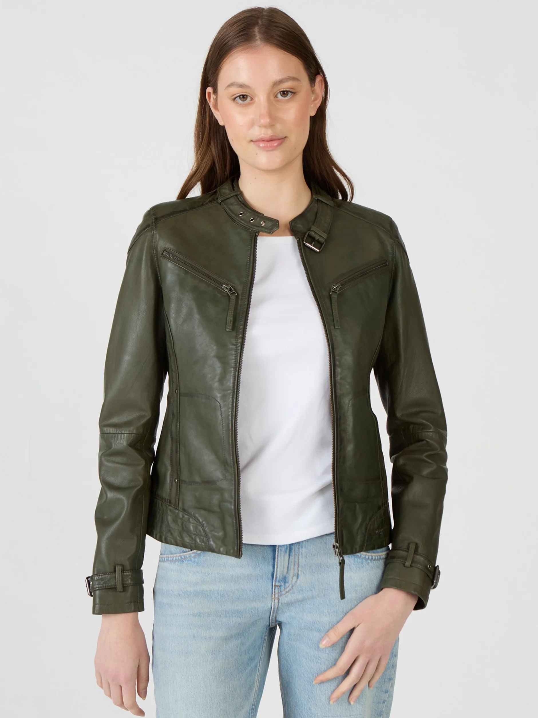 Maze Damen Lederjacke in grün