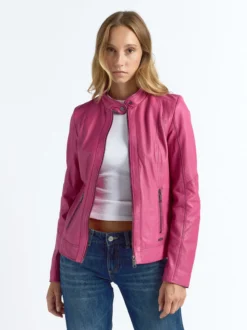 Maze Damen Lederjacke in pink