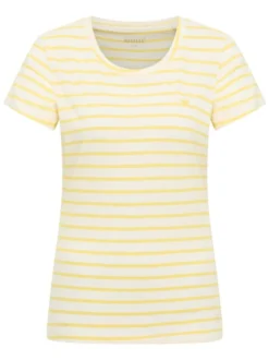 Mustang Damen T-Shirt in gelb weiß - Ärmel: Halbarm