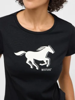 Mustang Damen T-Shirt in schwarz - Ausschnitt: Rundhals