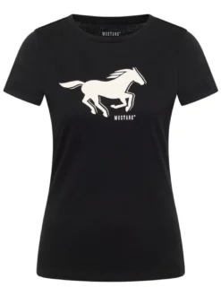 Mustang Damen T-Shirt in schwarz - Ausschnitt: Rundhals