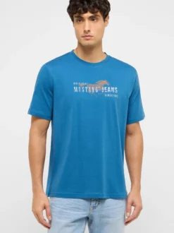 Mustang Herren T-Shirt in blau - Ausschnitt: Rundhals