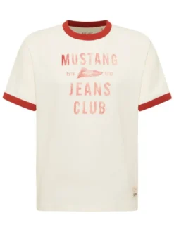 Mustang Herren T-Shirt in weiß rot - Ärmel: Halbarm