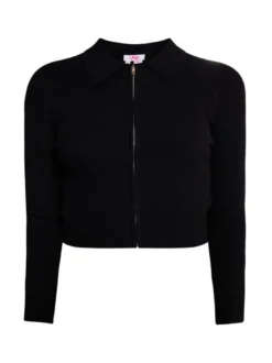 MyMo Damen Cropped Strickjacke in schwarz
