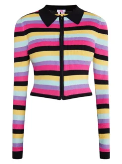 MyMo Damen Cropped Strickjacke in mehrfarbig