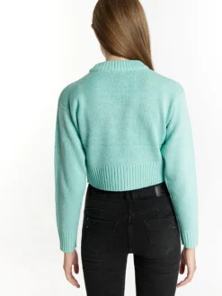 MyMo Damen Kurzer Pullover in aqua