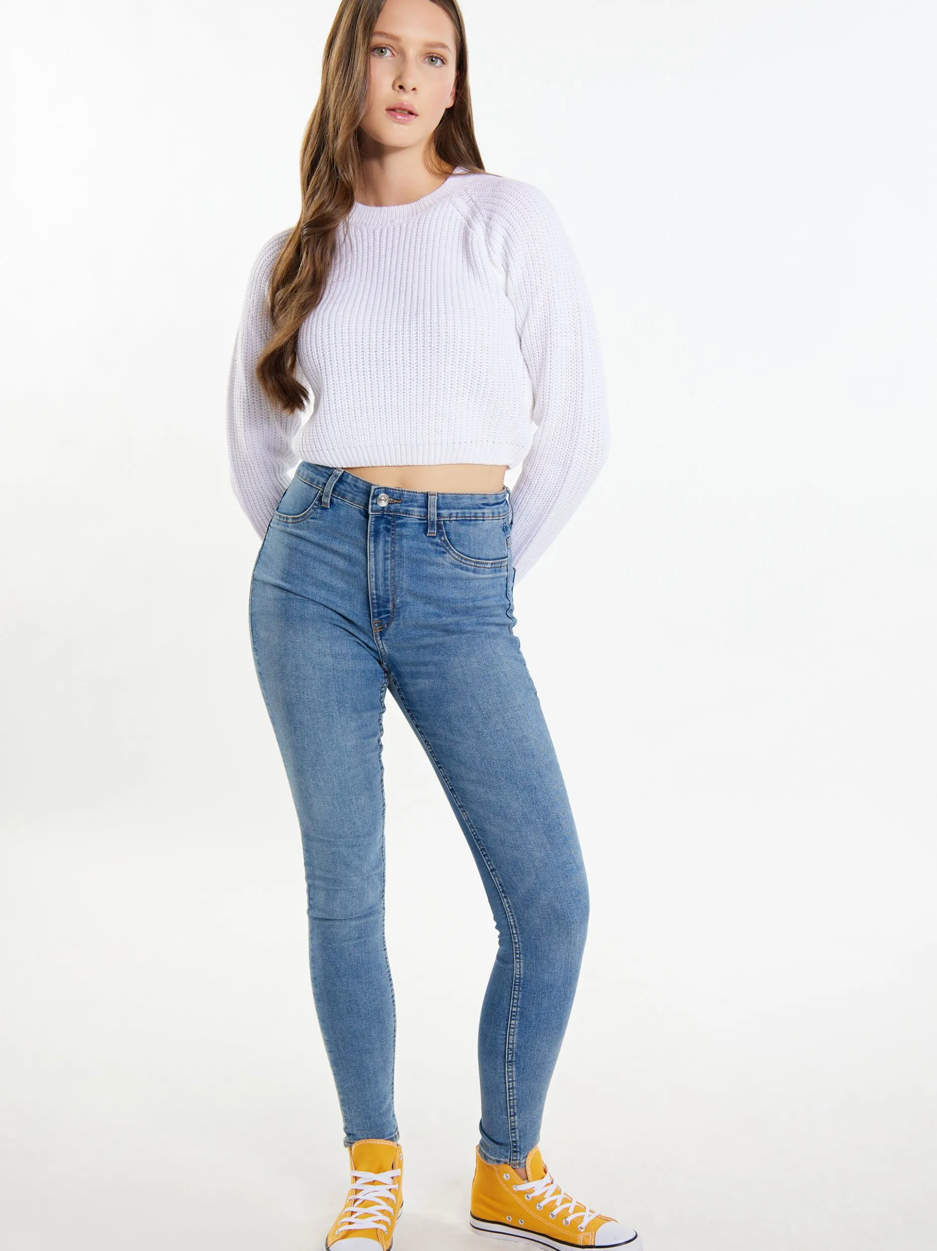 MyMo Damen Kurzer Strickpullover in ecru