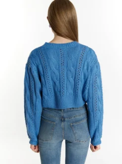MyMo Damen Kurzer Strickpullover in hellblau