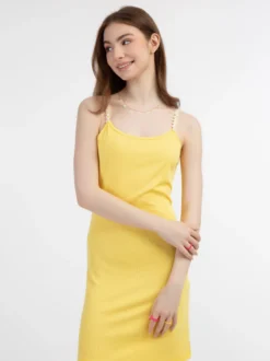 MyMo Damen Minikleid aus Rippstrick in gelb