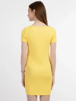 MyMo Damen Minikleid aus Rippstrick in gelb