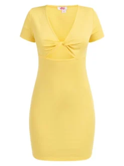 MyMo Damen Minikleid aus Rippstrick in gelb