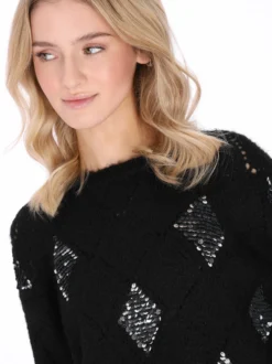 MyMo Damen Pullover in schwarz - Ausschnitt: Rundhals