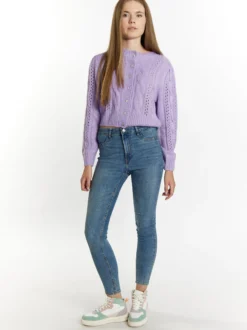 MyMo Damen Strickcardigan in lila - Ausschnitt: Rundhals