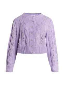 MyMo Damen Strickcardigan in lila - Ausschnitt: Rundhals