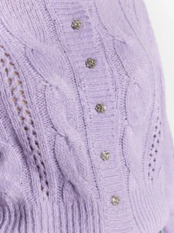 MyMo Damen Strickcardigan in lila - Ausschnitt: Rundhals