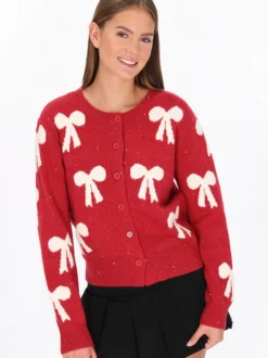 MyMo Damen Strickjacke in rot - Ausschnitt: Rundhals