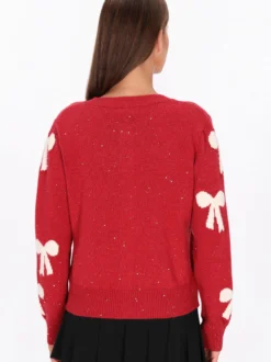 MyMo Damen Strickjacke in rot - Ausschnitt: Rundhals