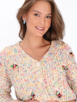 MyMo Damen Strickjacke in weiß
