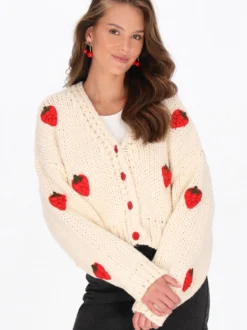 MyMo Damen Strickjacke in weiß