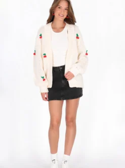 MyMo Damen Strickjacke in weiß