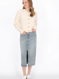 MyMo Damen Strickjacke in weiß - Ausschnitt: Rundhals